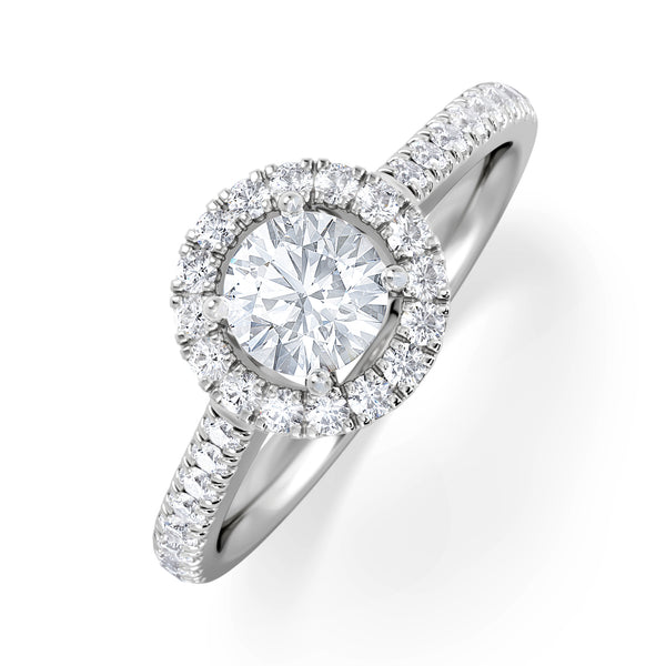 Ella Halo Lab Diamond Engagement Ring 0.86ct F/VS1 18K White Gold